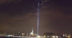 mysterious figure over twin towers 9/11 tribute