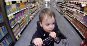 2-year-old grocery shopping