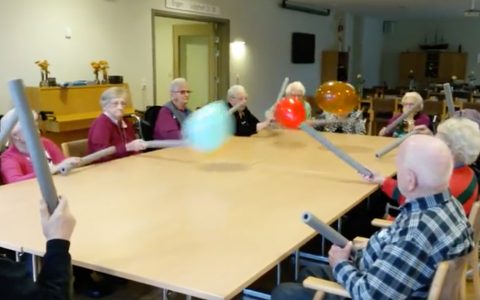 nursing home residents have a balloon battle