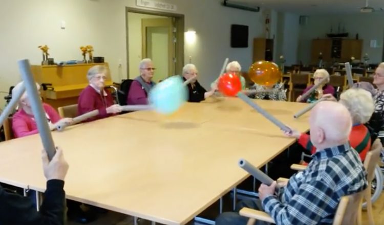 nursing home residents have a balloon battle