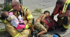 compassionate Firefighters Comfort Two Children After a Car Crash