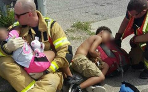 compassionate Firefighters Comfort Two Children After a Car Crash